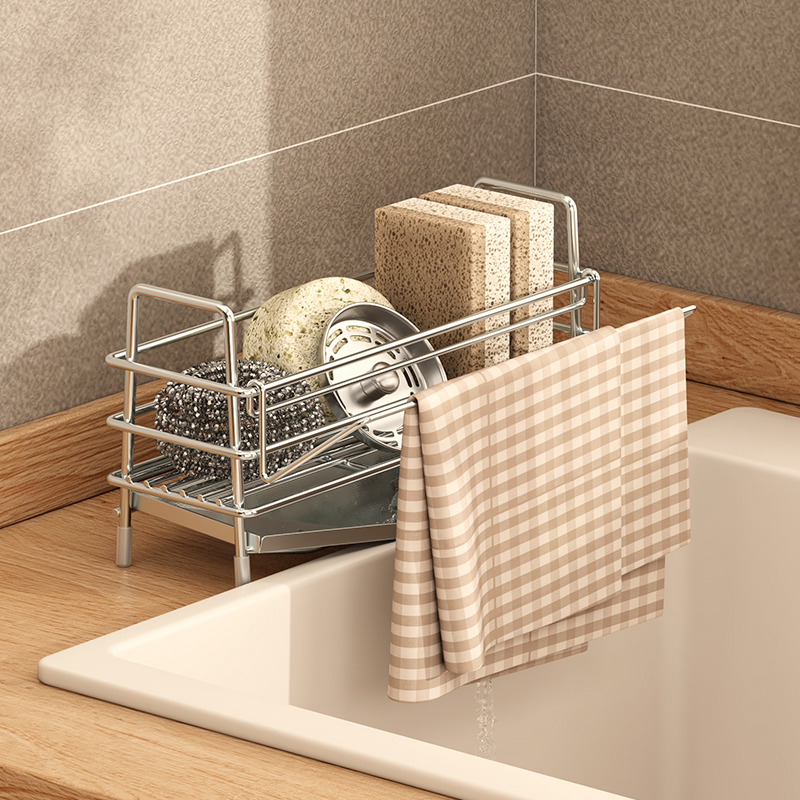 304不锈钢厨房抹布沥水架专用水槽边水池晾海绵洗碗布收纳置物架