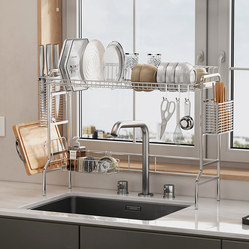 304不锈钢厨房水槽上方沥水架洗碗池置物架碗碟盘收纳架沥水碗架