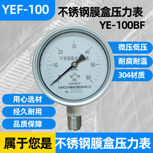 天然气YF-100BF不锈钢膜盒压力表