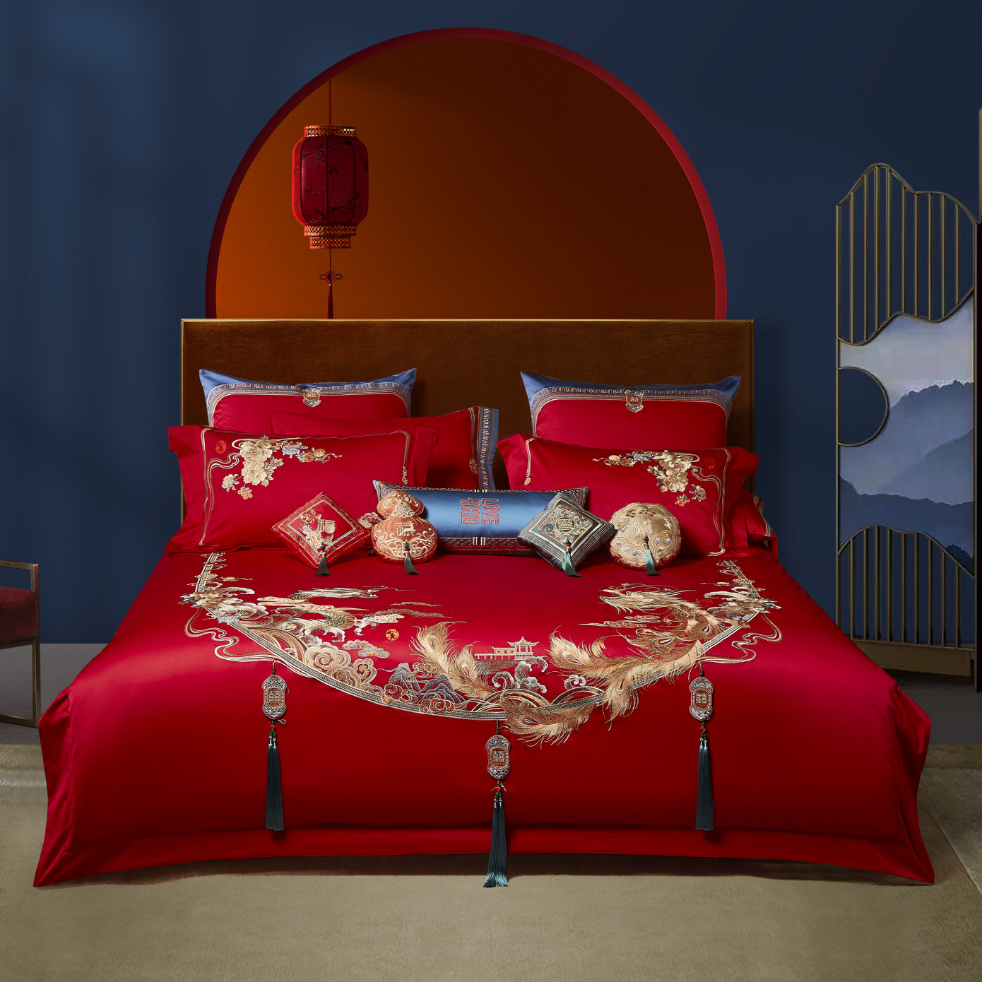 晋帛家纺婚庆大红套件十件套六件套龙鸣凤悦,床上用品,婚庆床品套件,淘宝优惠券,粉丝福利购,淘宝优惠卷