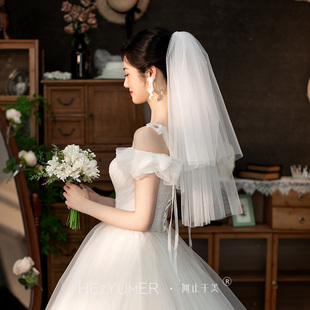 《云汐》求婚领证登记结婚拍照头纱超仙森系短款旅拍照婚礼小头纱