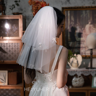 《蝶梦》领证求婚礼新娘结婚登记蝴蝶结小头纱超好质感纱