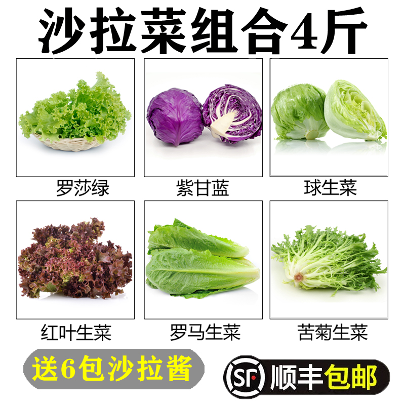 新鲜生菜组合4斤 混合沙拉菜生吃轻食套餐沙拉食材组合健身蔬菜包 水产肉类/新鲜蔬果/熟食 蔬菜沙拉 原图主图