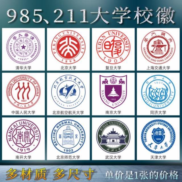 大学名校校徽贴纸全套中国名牌大学高考985工程211高校徽标志logo