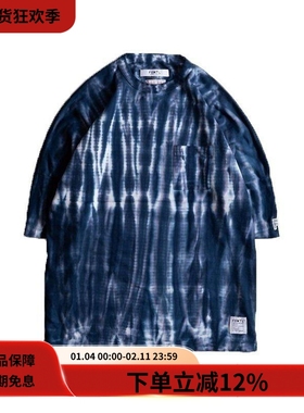 #HPT#FDMTL 22SS TIE DYE TEE复古蓝色扎染宽松休闲纯棉五分袖T恤