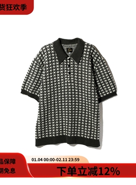 #HPT#NEEDLES 23SS Sweater复古黑白千鸟格宽松短袖针织POLO衫