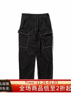 #HPT#Sasquatchfabrix 21SS黑色多口袋休闲宽松直筒尼龙工装长裤