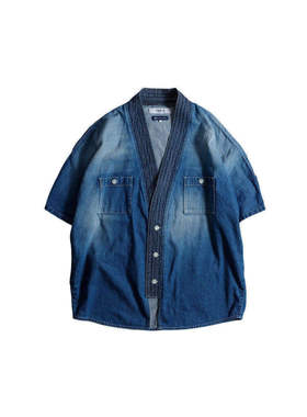 FDMTL 25SS DENIM HAORI SHIRT复古水洗做旧宽松牛仔短袖衬衫