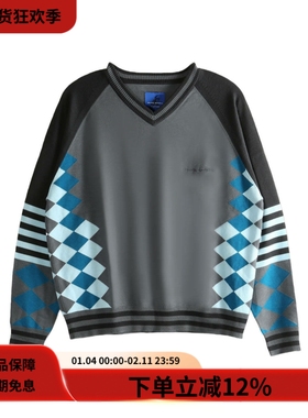 KIKO NOVALIS系列LARICOID KNIT复古英伦风灰色V领针织套头毛衣