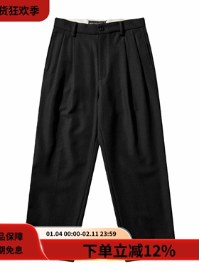 WACKO MARIA 25FW CHINO TROUSERS黑色双褶羊毛斜纹直筒休闲长裤