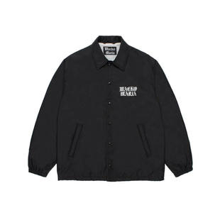 WACKO MARIA 25FW黑色尼龙宽松字母印花翻领教练夹克外套