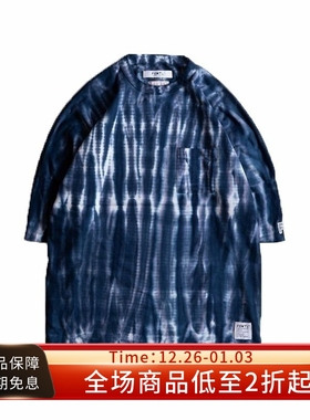 #HPT#FDMTL 22SS TIE DYE TEE复古蓝色扎染宽松休闲纯棉五分袖T恤