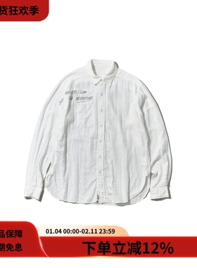 #HPT#Mountain Research 23SS白色简约纯棉宽松贴布印花长袖衬衫