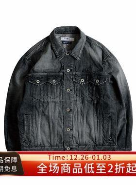 FDMTL 25FW THIRD JACKET WASH复古水洗黑色丹宁宽松短款牛仔夹克