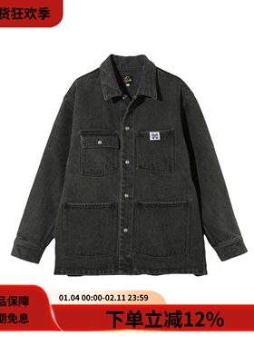 needles 25FW Coverall复古黑色水洗重磅斜纹布宽松多袋工装夹克