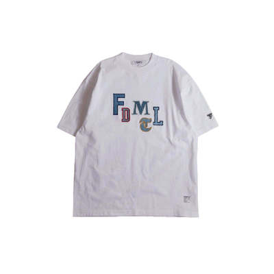 FDMTL白色纯棉拼贴宽松短袖T恤