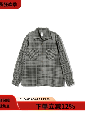 SOUTH2 WEST8 23FW复古灰色格纹羊毛混纺保暖宽松口袋长袖衬衫