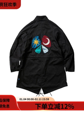 #HPT#Liberaiders 22SS FIELD COAT黑色宽松刺绣中长款鱼尾风衣男