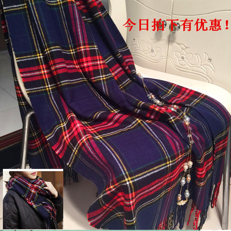 20韩版秋冬英伦格子藏青围巾情侣仿羊绒文艺范披肩森林系男女送礼