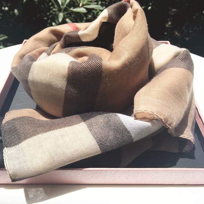 韩国东大门围巾春秋chic复古渐变格子棉麻纱巾旅游防晒丝巾披肩潮