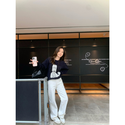 Rouqiu肉球小个子秋冬新款狗狗藏青色圆领针织可内搭外穿羊毛毛衣