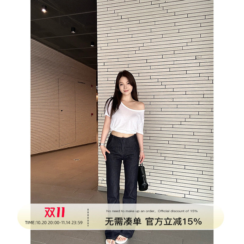 Rouqiu肉球小个子 2025通勤休闲百搭时尚收腰显瘦喇叭牛仔裤长裤