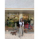 长裤 Rouqiu肉球小个子 卡其色阔腿拖地牛仔裤 时尚 女 2025秋冬新款