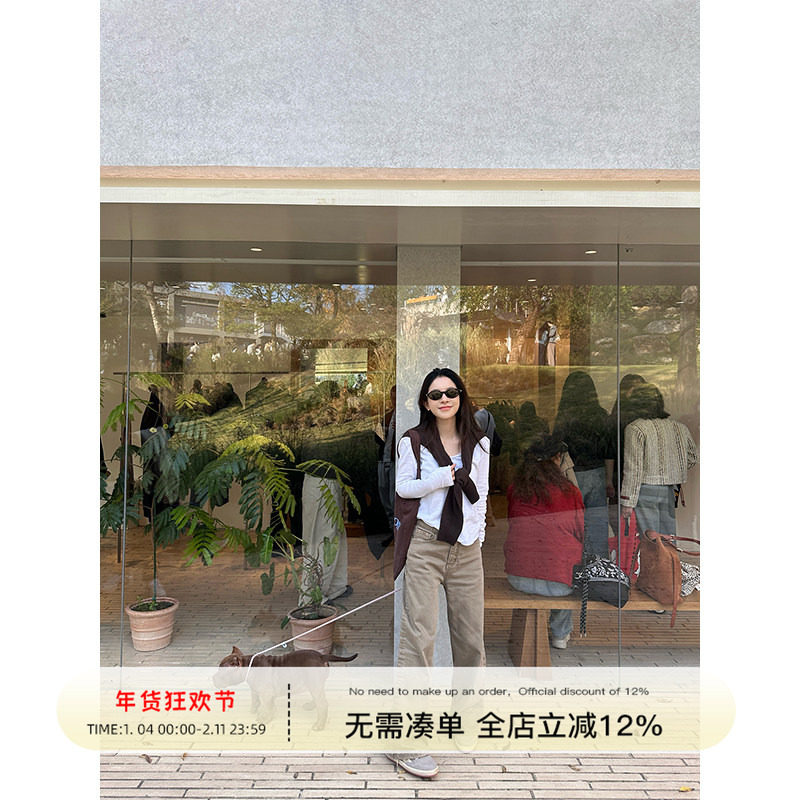 Rouqiu肉球小个子 2025秋冬新款时尚卡其色阔腿拖地牛仔裤长裤女,女装/女士精品,牛仔裤,淘宝优惠券,粉丝福利购,淘宝优惠卷