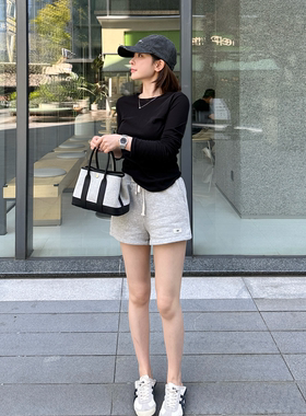 Rouqiu小个子 松弛感韩国灰色短卫裤