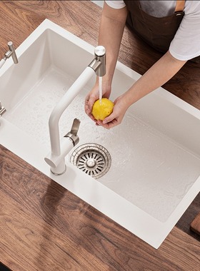 科恩纳D2厨房石英石水槽白黑色大单槽花岗岩洗碗盆台上下洗菜盆