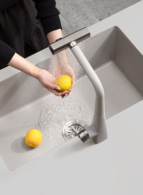 科恩纳U1灰色星幕雨石英石厨房水槽大单槽花岗岩台下洗菜盆洗碗槽