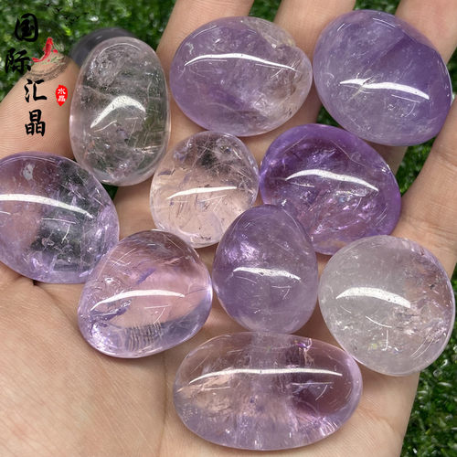 天然浅紫水晶滚石摆件手链消磁石