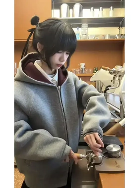 707同款】oclin帝王红内空气层款连帽卫衣男重磅开衫750gboxy外套