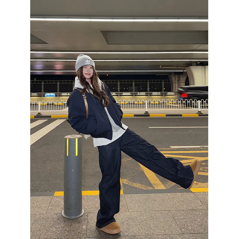 R1DGE 美式复古拉链飞行夹克棉衣男秋冬宽松休闲百搭夹棉外套