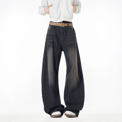 Black to vibe美式高街复古设计感牛仔裤男款潮牌痞帅 宽松直筒