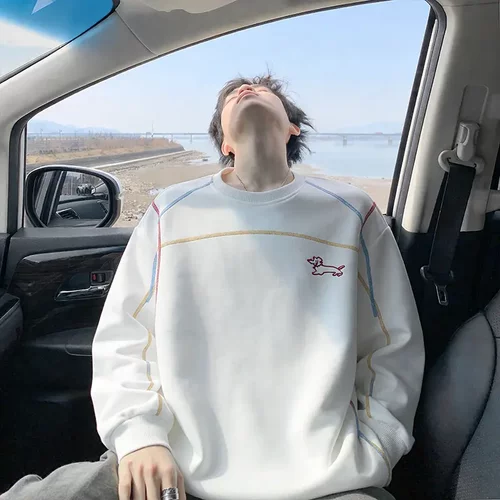 SOUTHFISH穿搭腊肠小狗刺绣拼接长袖上衣男款春秋美式复古潮牌男