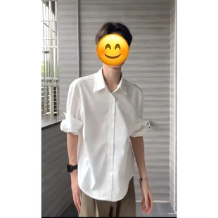 白色那不勒斯教父衬衫夏季人夫感穿搭一整套套装褶皱垂感休闲西裤
