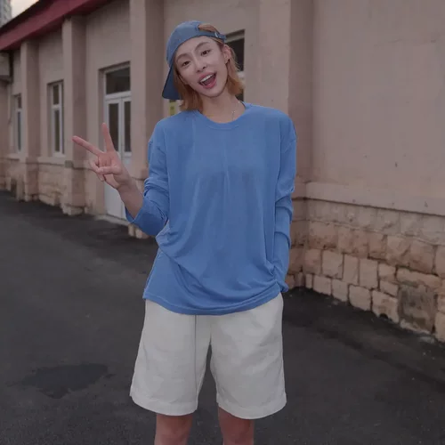 YOUMU有木 莱赛尔羊毛混纺亲肤凉感罩衫打底长袖防晒上衣纯色男女