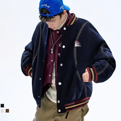 BJHG不计后果夹棉棒球服加厚外套棉服男款冬季美式棉衣毛呢棉袄女