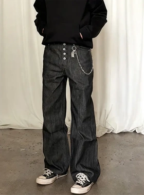 Design Create 五连扣未脱浆康龙原牛14.5OZ宽松直筒黑色牛仔裤男