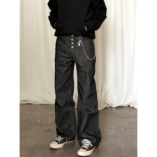 男 五连扣未脱浆康龙原牛14.5OZ宽松直筒黑色牛仔裤 Design Create