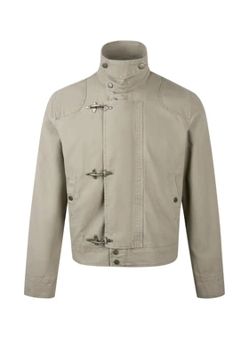 MaxDstr 美式复古cleanfit做旧金属龙虾扣立领立领夹克男早秋外套