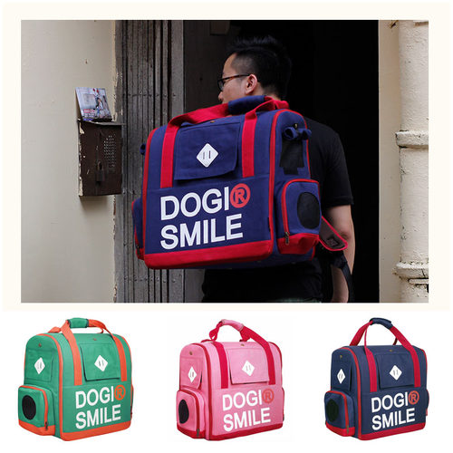 DOGISMILE大型宠物双肩包狗背包猫咪背包帆布风扇降温透气外出包