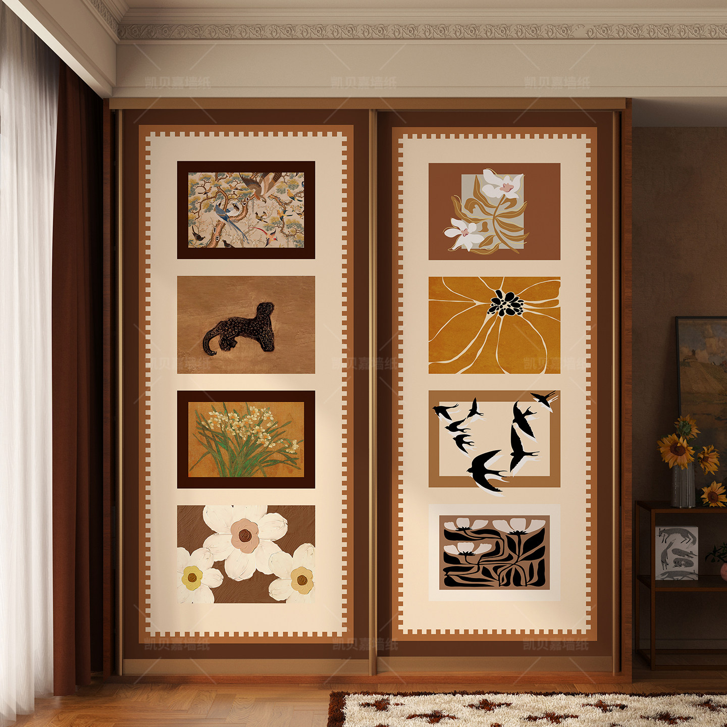 衣柜贴纸改造美式复古柜子移门贴画遮丑中古风装饰柜门壁纸自粘,家居饰品,软装墙贴,淘宝优惠券,粉丝福利购,淘宝优惠卷