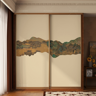 中式复古柜子贴纸装饰卧室衣柜推拉门遮丑贴画高级感壁纸自粘加厚