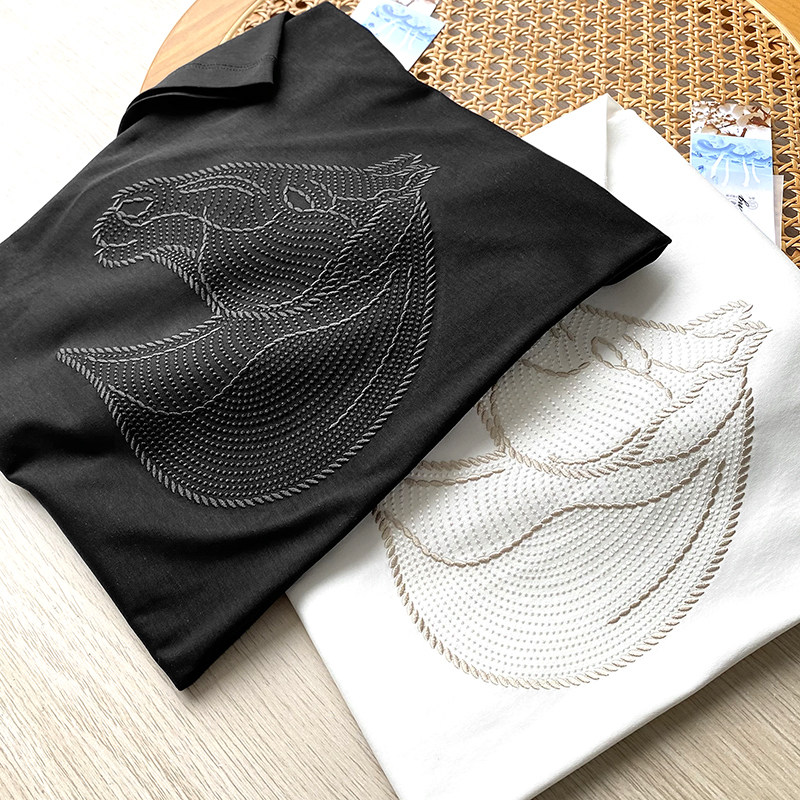 柜2k !液氨长绒棉大马刺绣丝光工艺短袖t恤男夏14382