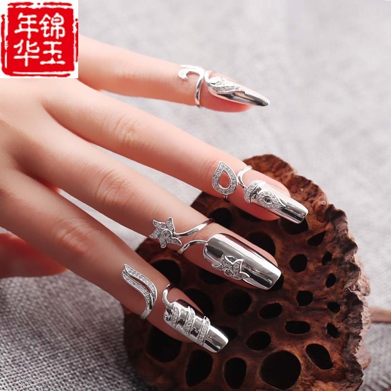 银戒指护甲套日韩个性时尚指甲环女款气质镶钻指甲套手指套