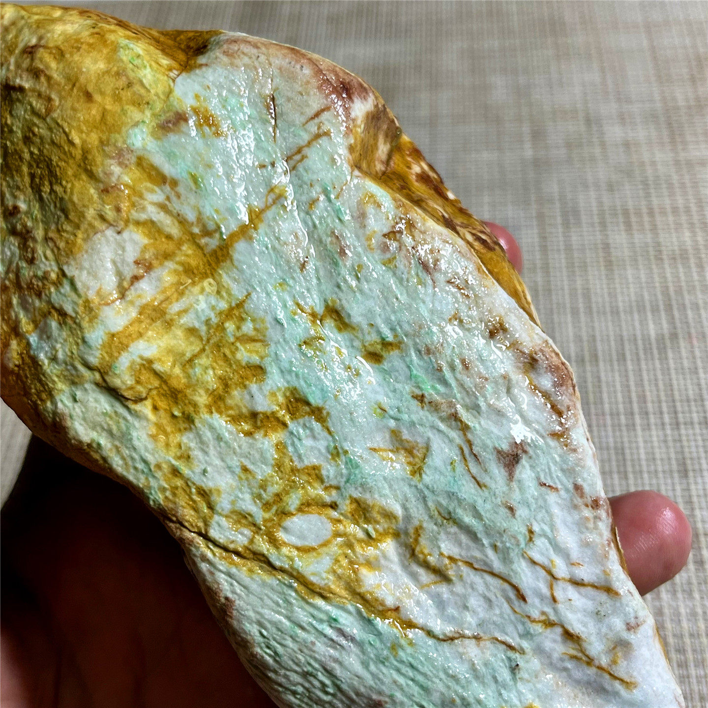 天然老坑翡翠玉石木那敞口皮壳包浆色蟒表现种水阳绿看内化牌子位
