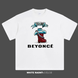BEYONCE同款 粉丝自制碧昂斯THANK 重磅纯棉宽松短袖 ABCMJ