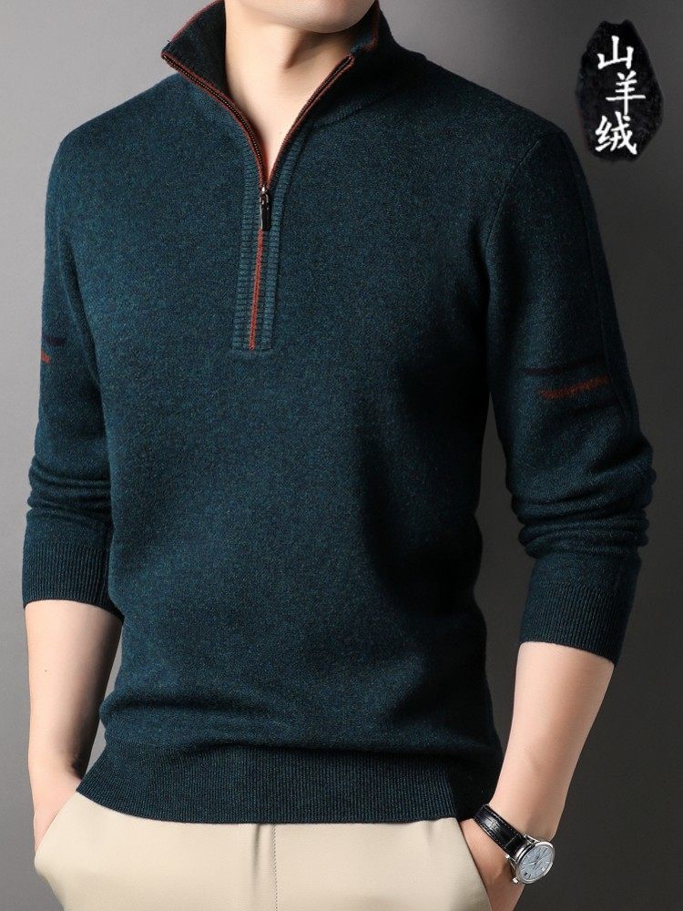 ORDOS 남성용 100% 캐시미어 스웨터 하프 지퍼 라운드 터틀넥 두꺼운 스웨터 베이스 따뜻한 모직 스웨터